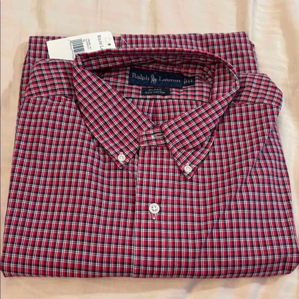 Ralph Lauren Men's Red and Blue Checkered Shirt